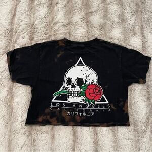 🌷Removing 3/13🌷SCW Skull & Rose Black Bleach Upcycled Cropped Top